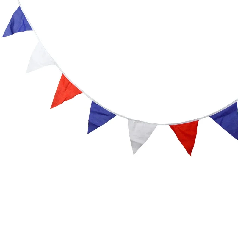 7M/25 Stück dreieckige Flagge aus Baumwolle in Rot, Weiß, Blau, Geburtstagsdekorationsflagge für Kinder, Fotohintergrund, westliche Hochzeit