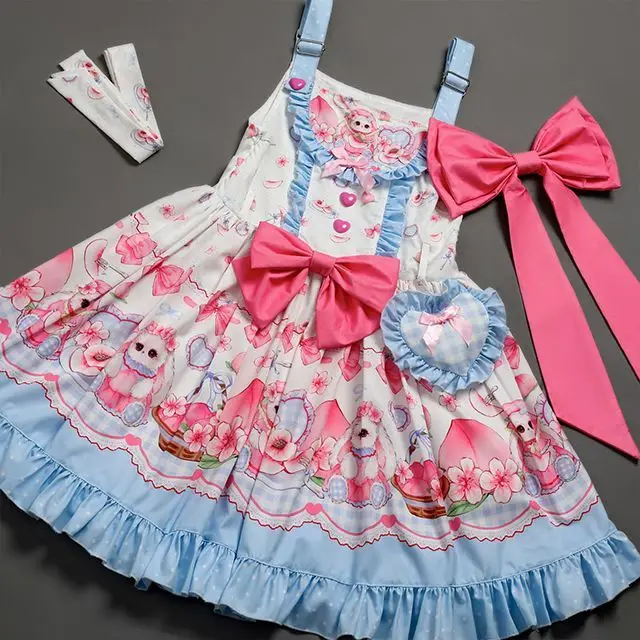

[Peach Heart Rabbit] Original design Lolita cute strap dress Lolita fluffy bow skirt [Shipped within 3 days]
