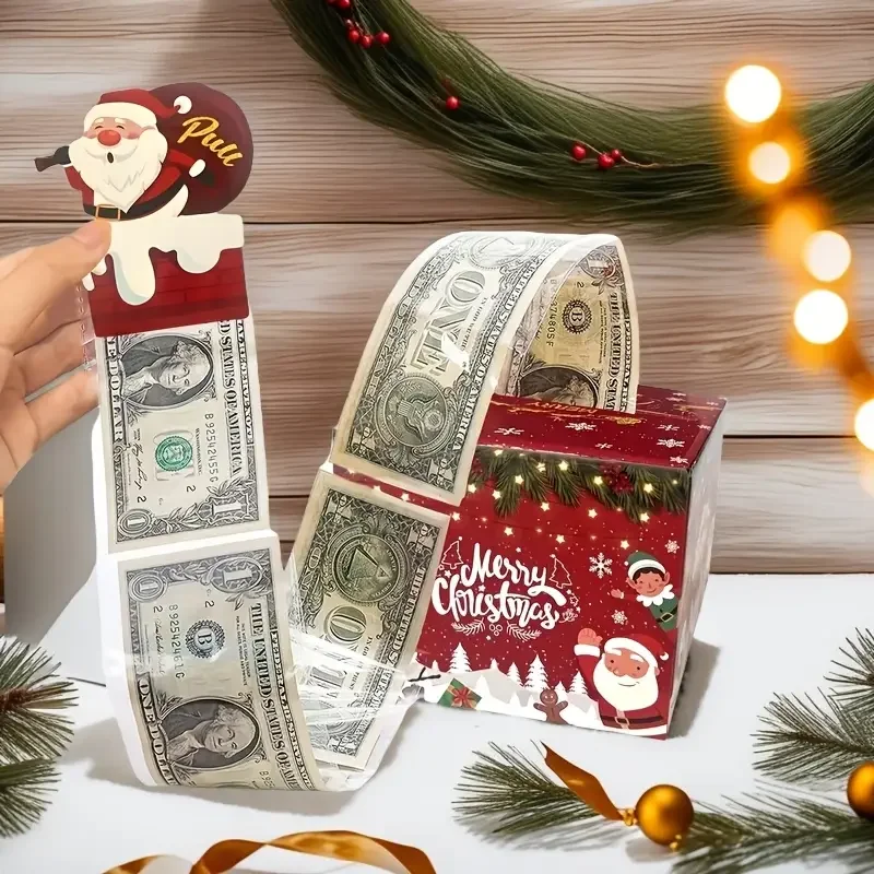 1/5 Stück „Merry Christmas“-Geld-Auszieh-Geschenkbox – lustiger Überraschungs-Geldhalter für Freunde, Freundinnen, Ehefrauen, Schwestern | Weihnachten