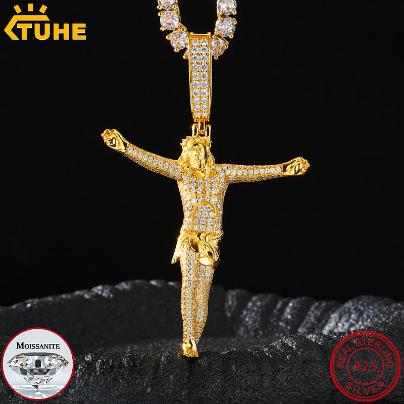 TUHE High Quality Unisex Classic Jesus Pendant S925 Silver Moissanite Pendants For Men Women Moissanite Chains Hip Hop Jewelry G