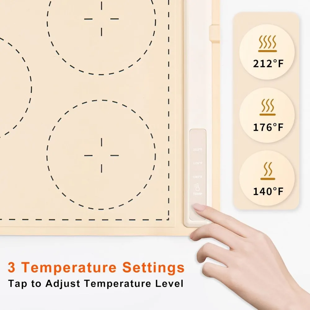 Almohadilla de calentamiento de alimentos de superficie completa, enrollable y portátil, 3 Ajustes de temperatura
