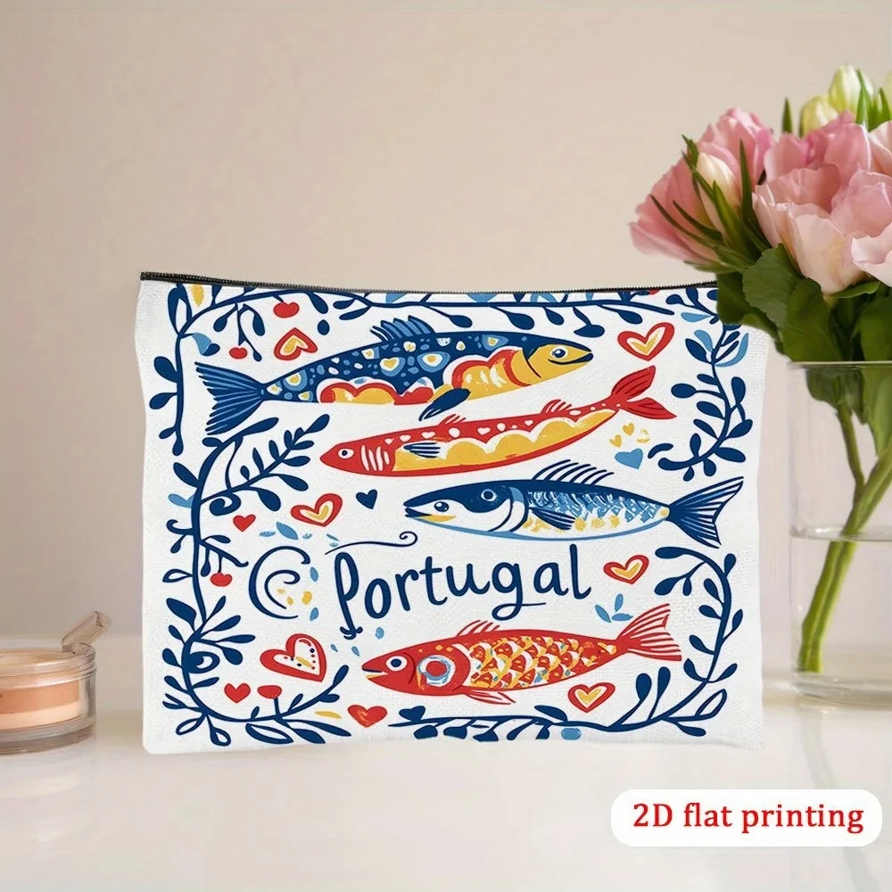 A Portugal Fish Art Cosmetic Bag - Cute Multifunctional Zipper Pouch for Women, Jewelry Storage Bag