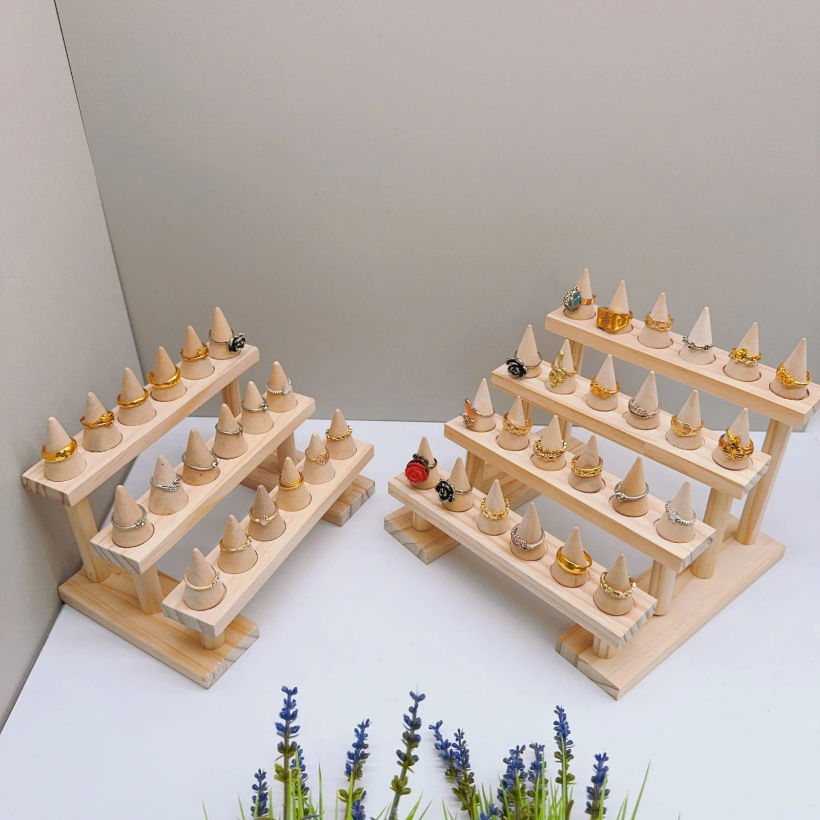 Cone Jewelry Stand Tabletop Wood Jewelry Display Rack Multi-Tier for Live Stream Sellers