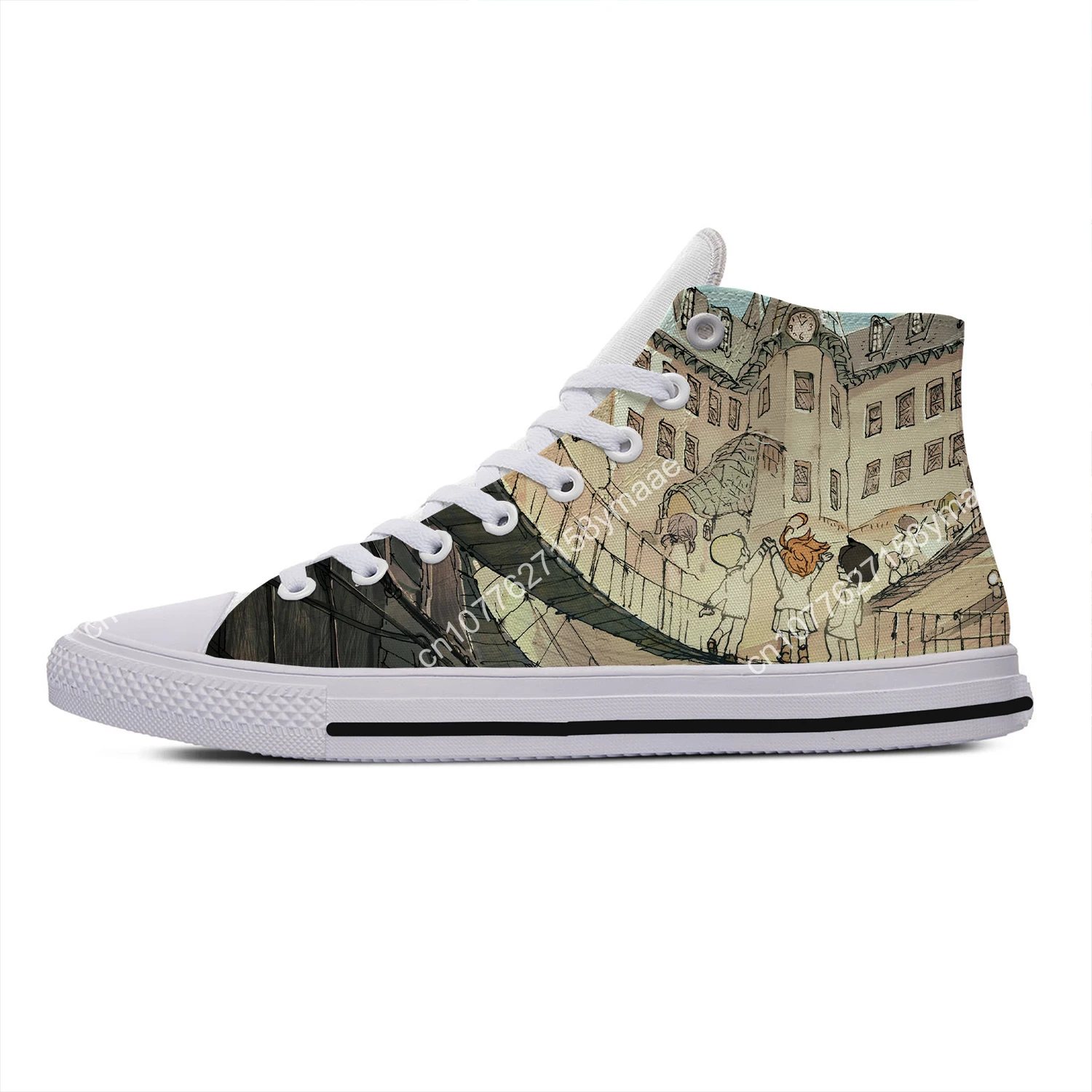 Hot Cool The Promised Neverland Anime Cartoon Novelty Design High Top Classic Board Shoes Canvas Shoes Men Women Casual Sneakers
