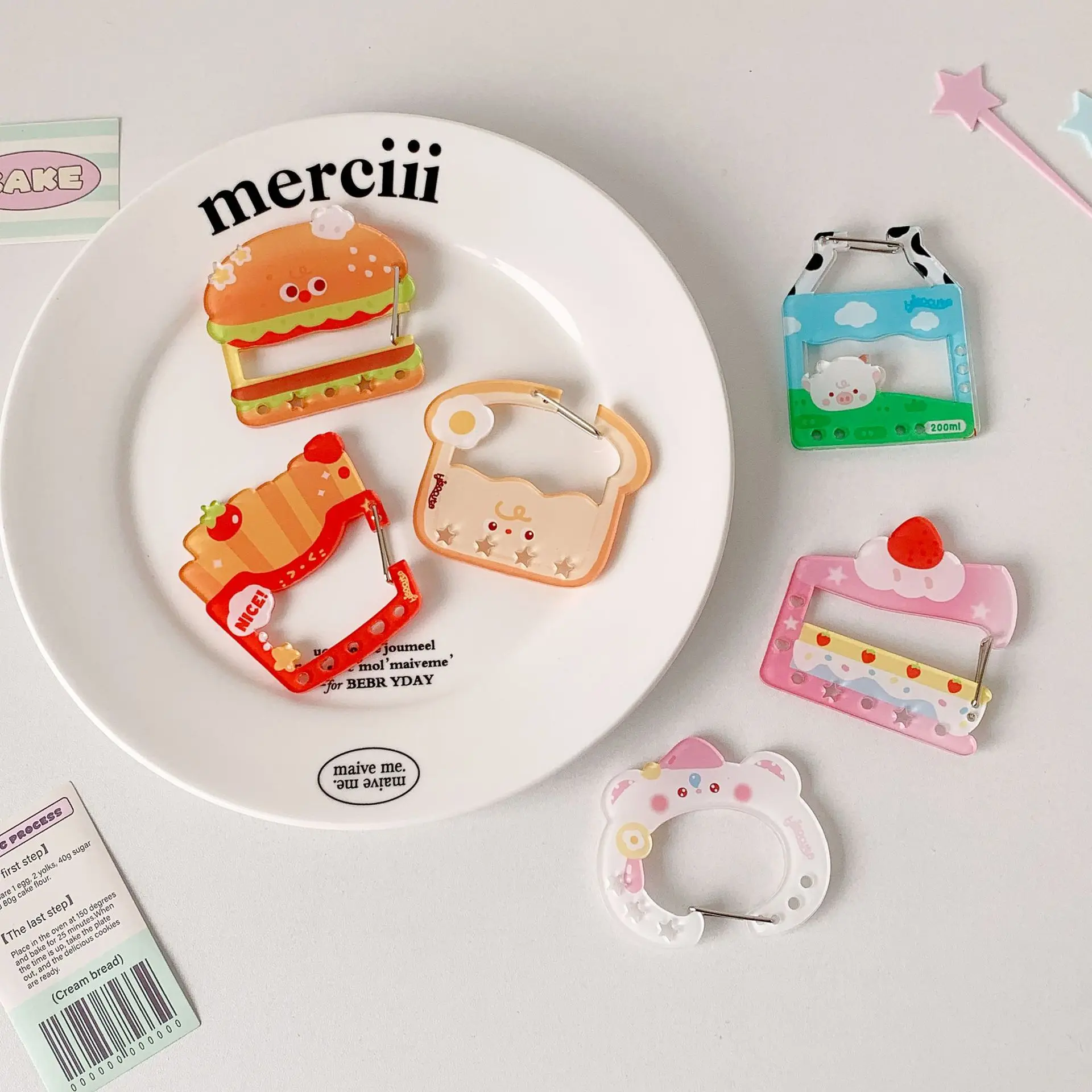 الكرتون همبرغر البطاطس المقلية الاكريليك مفتاح الديكور الحلو فتاة حقيبة سحر معلقة مشبك حلقة تسلق الطلاب حقيبة مدرسية قلادة