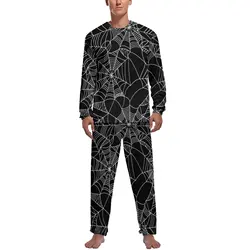 Fun Halloween Pajamas Autumn Spider Web Print Casual Home Suit Men Two Piece Custom Long Sleeve Trendy Pajama Sets