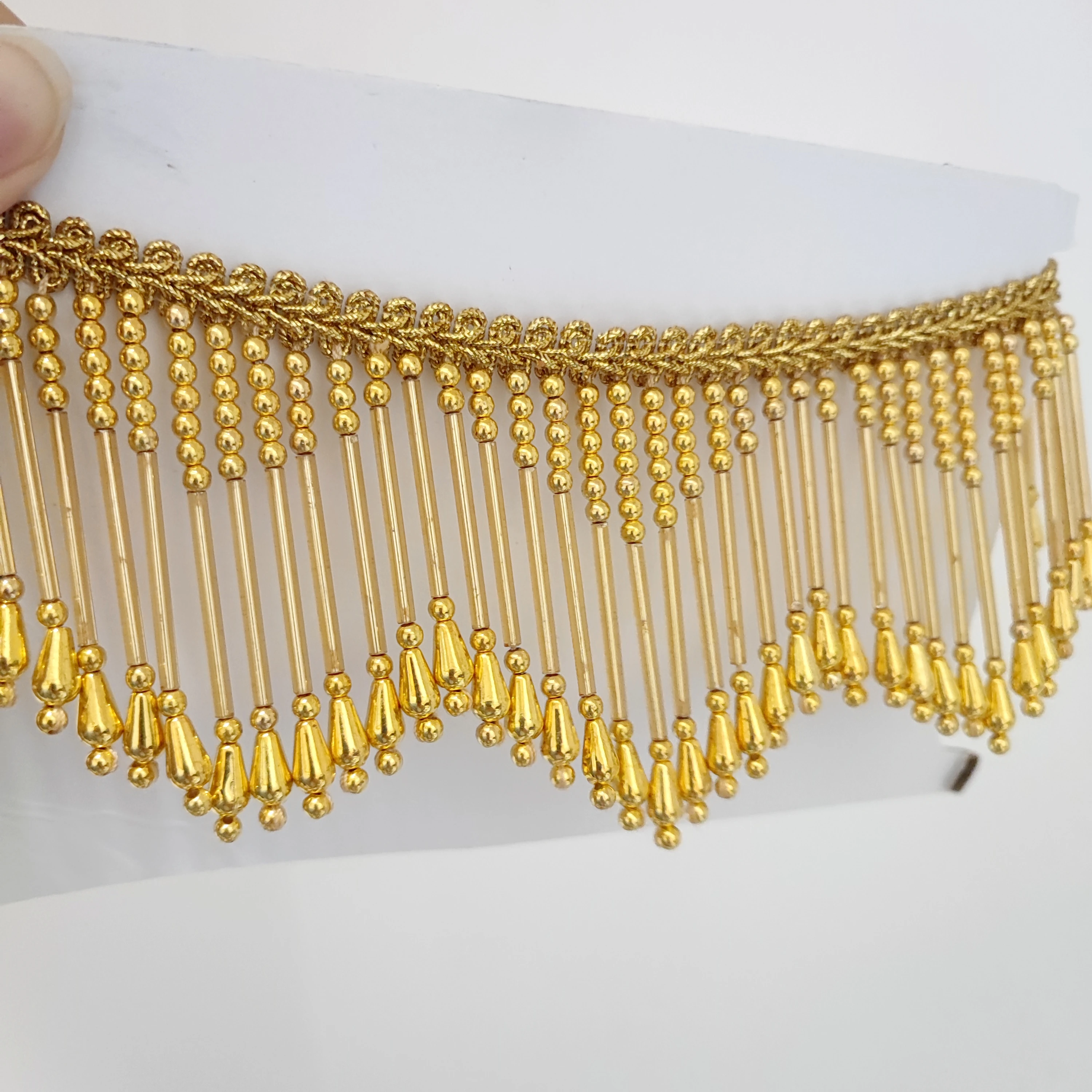 8 cm de ancho oro, plata, flecos de Chevron con cuentas, vestido brillante de moda, traje de baile, flecos de Boutique de alta costura, flecos de pantalla