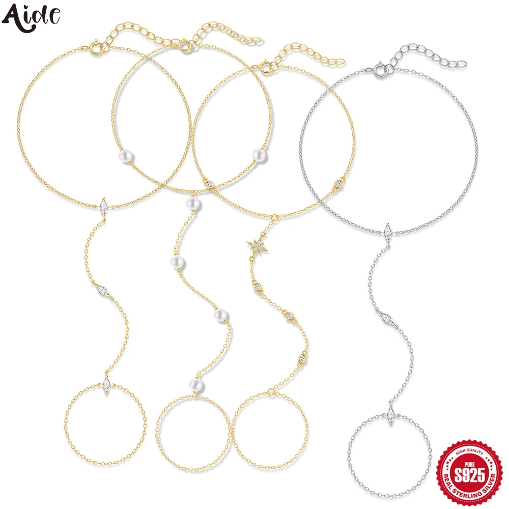 

Aide S925 Sterling Silver Delicate Hand Chain Dainty Layered Finger Ring Linked Hand Harness for Women Minimalist Boho Jewelry