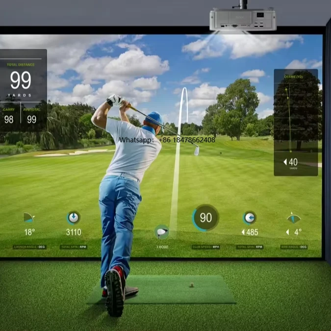 

Home Virtual Mobile Golf Simulator System with Sky Track System & Projector Wall Panels