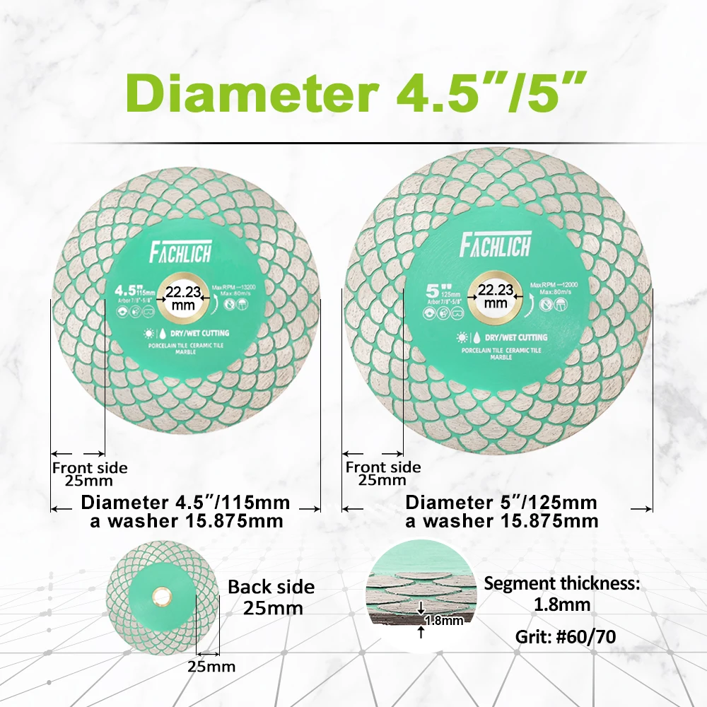 FACHLICH 1/3/5pcs Diamond Cutting Grinding Disc Fan Shaping Edge Double Side Saw Blade 115/125mm Granite Marble Ceramic Tile