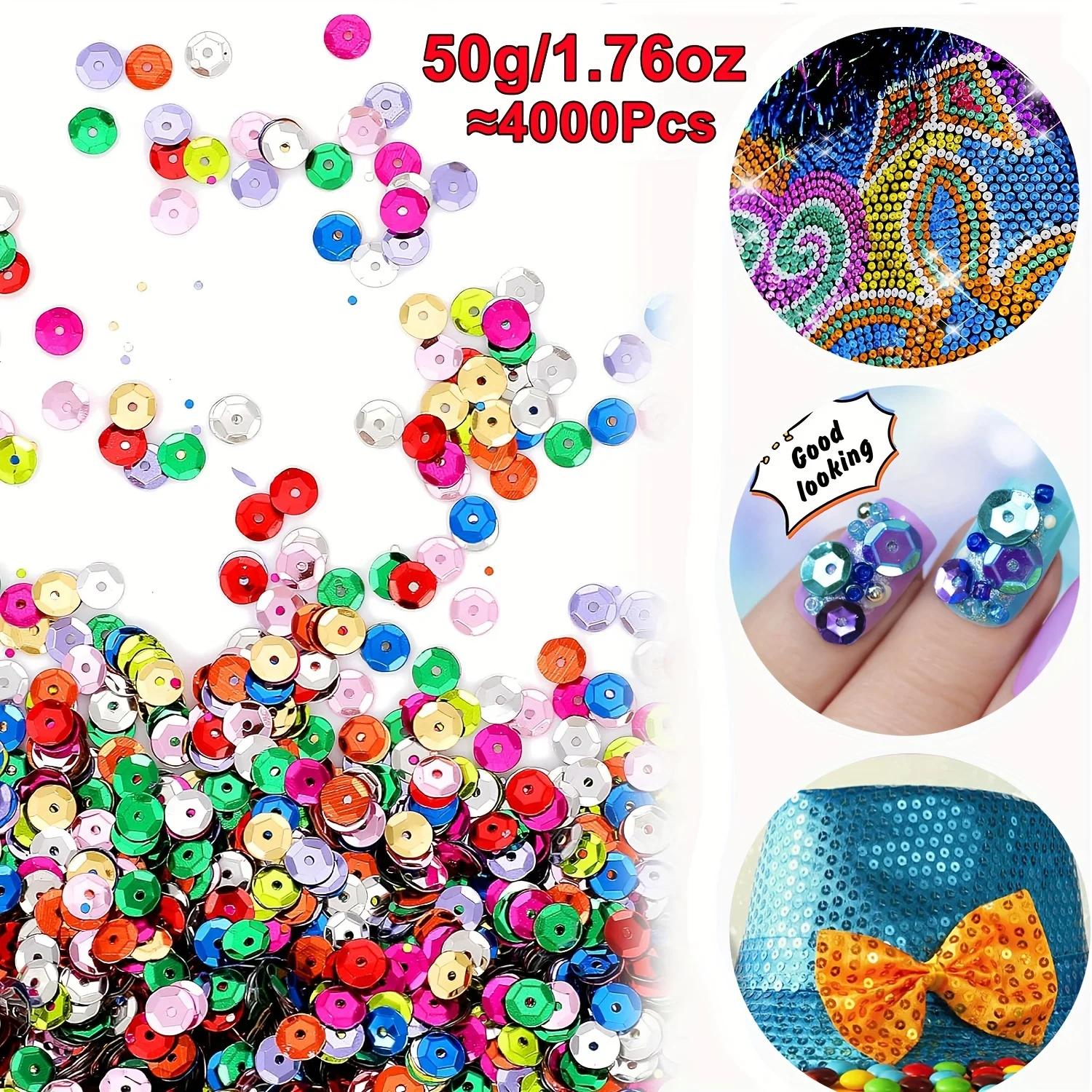 50g Loose Sequins 6mm Round Embroidery Craft Sequins Cup Iridescent Spangles for Sewing Wedding Christmas DIY Arts Decoration