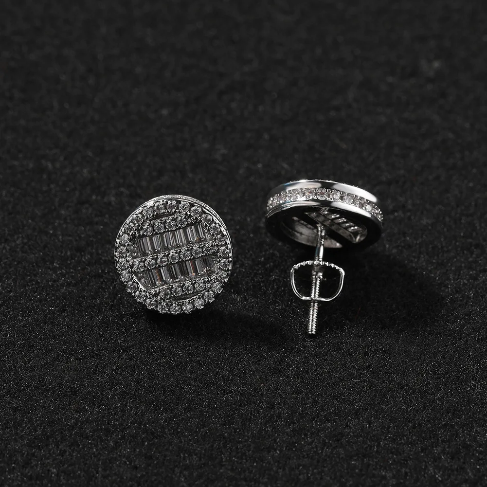 

1 Pair of Disc BaguetteCZ Stud Earrings for Women Iced Out Cubic Zirconia Earrings with S925 Needles Fashion Jewelry for Gift