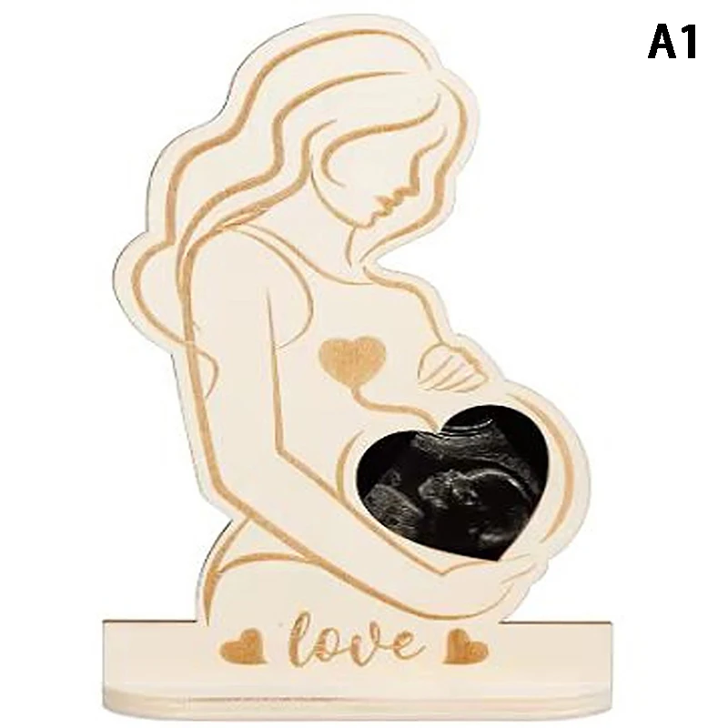 1Pc Wooden Woman Baby Ultrasound Photo Frame Sonogram Picture Frame Pregnancy Gift Baby Keepsake For Couples New Moms Father