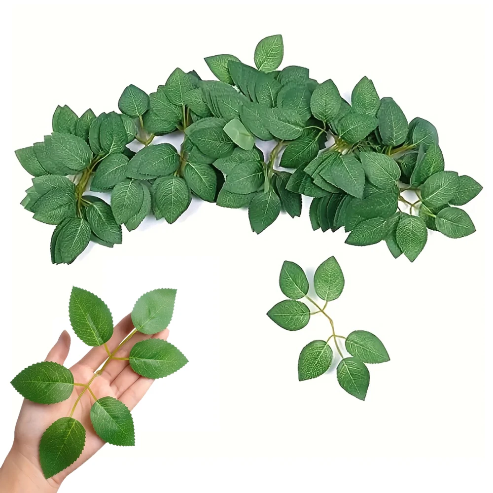 50 Stück künstliche Rosenblüten, Kunstseide, grünes Blatt für Kranz, Blumenstrauß, DIY-Zubehör, Hochzeit, Party, Dekorationen, Zubehör