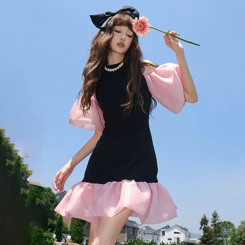 

Women Clothing 2023 New Fashionable Short Sleeve Dress Spring Summer Senior Sense Temperament Thin Short Skirt Sweet Women Dress