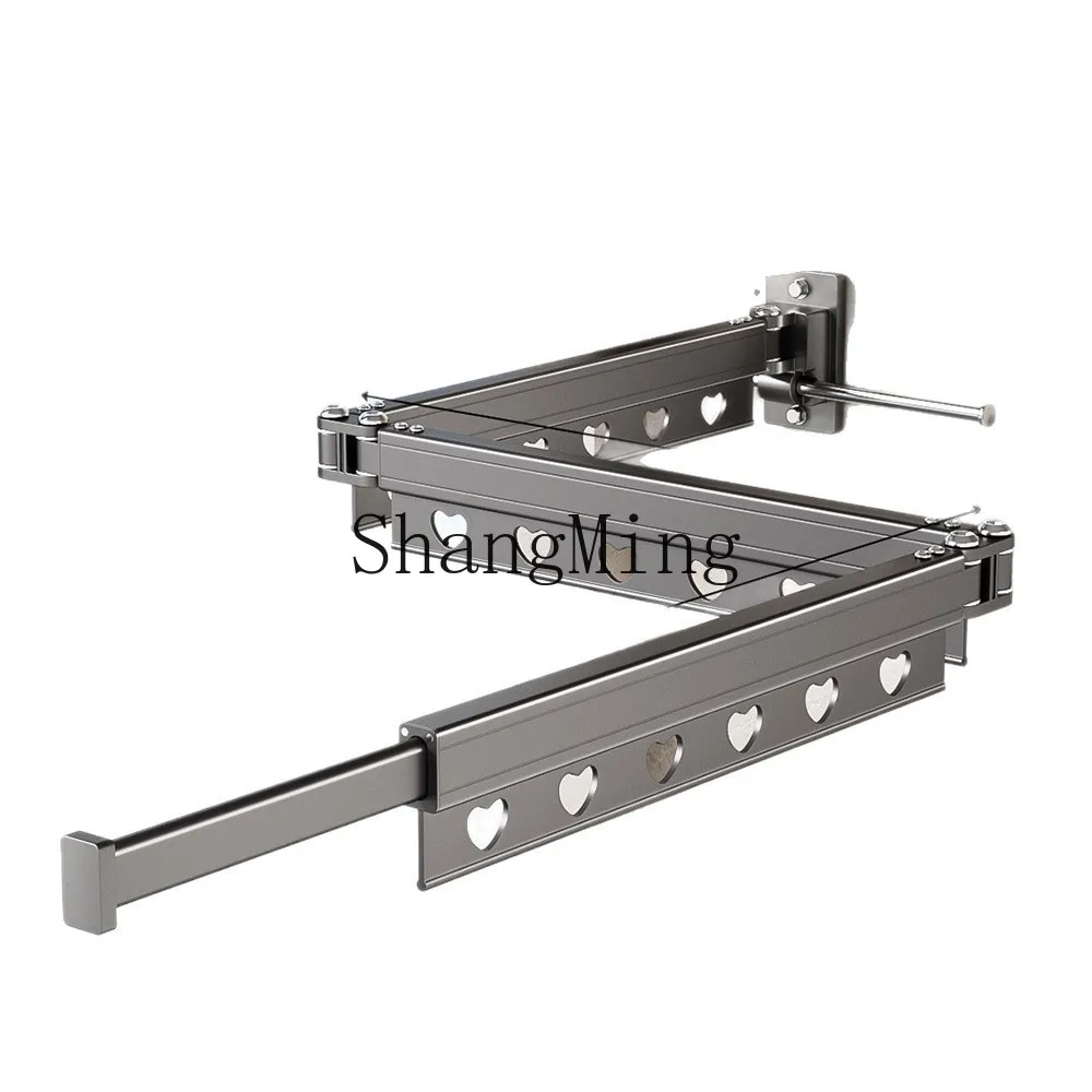

DSA balcony folding telescopic drying rack, no punching, invisible wall-mounted aluminum alloy drying rod to dry clothes