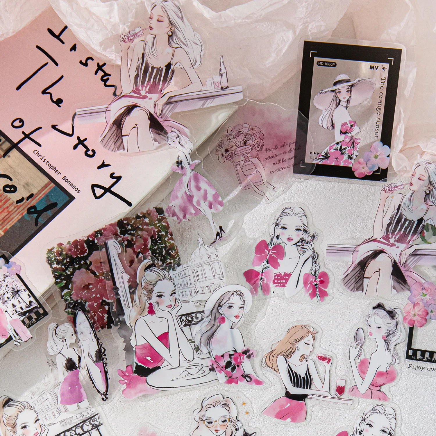 40pcs Romantic Encounter Series Creative Frame Characters PET Sticker Pack DIY Scrapbook Handmade Aesthetic Stationery Stickers