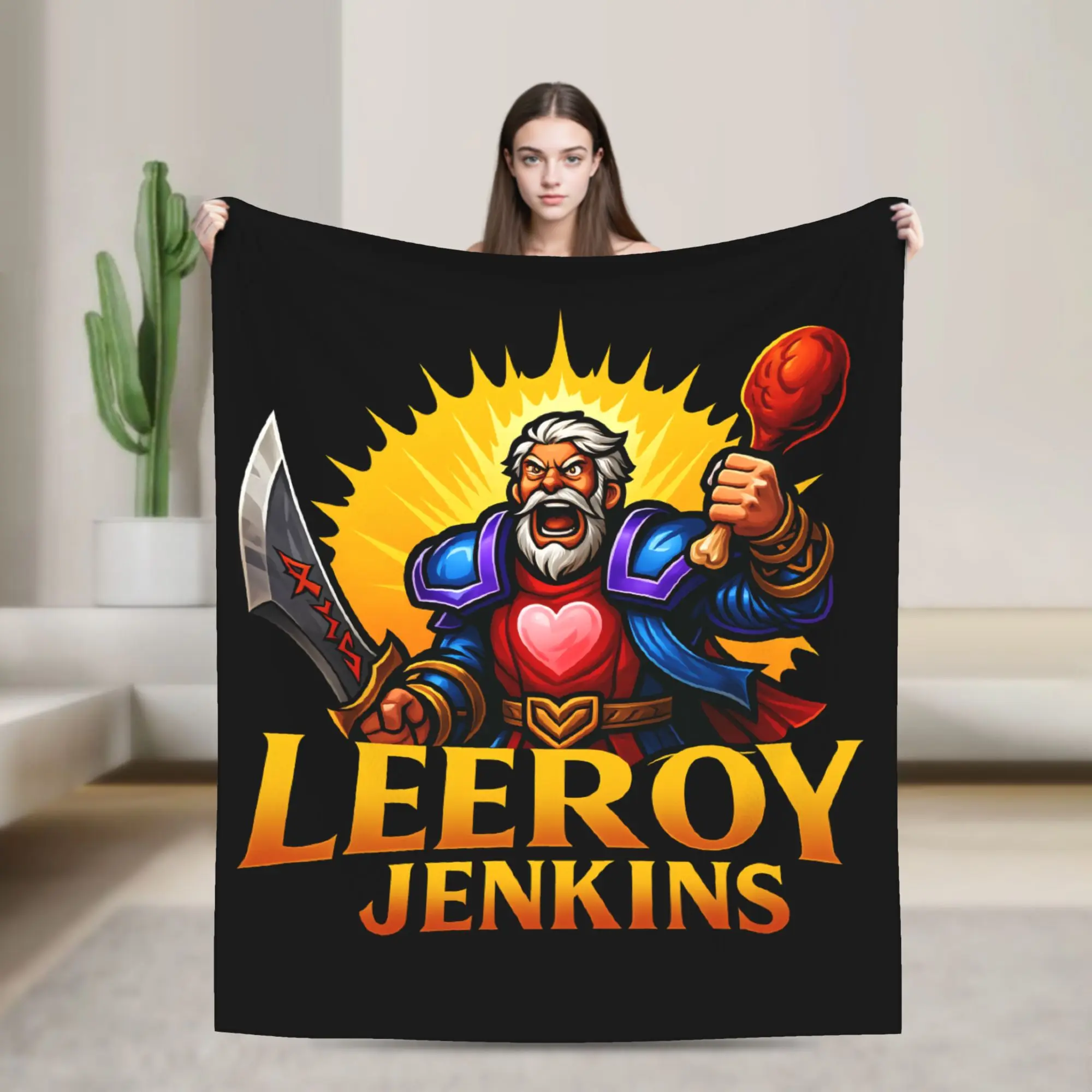 Leeroy Jenkins Flannel Blankets W-Warcrafts Game Awesome Throw Blankets for  Sofa Bedding Lounge 150*125cm Bedspreads