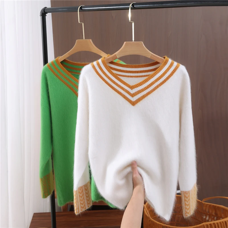 

Women's knitted sweater for autumn and winter, 100% pure cashmere pullover, casual loose oversized sweater, Korean version top