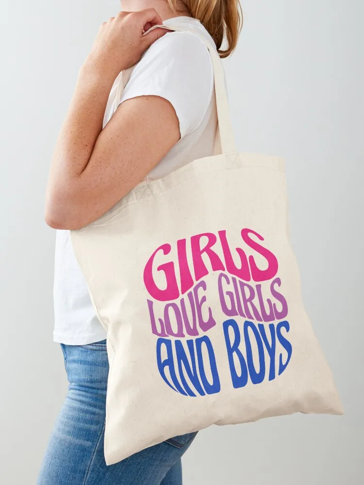 

GIRLS LOVE GIRLS AND BOYS BI PRIDE Tote Bag Custom bag tote bag canvas personalized tote reusable shopping bags