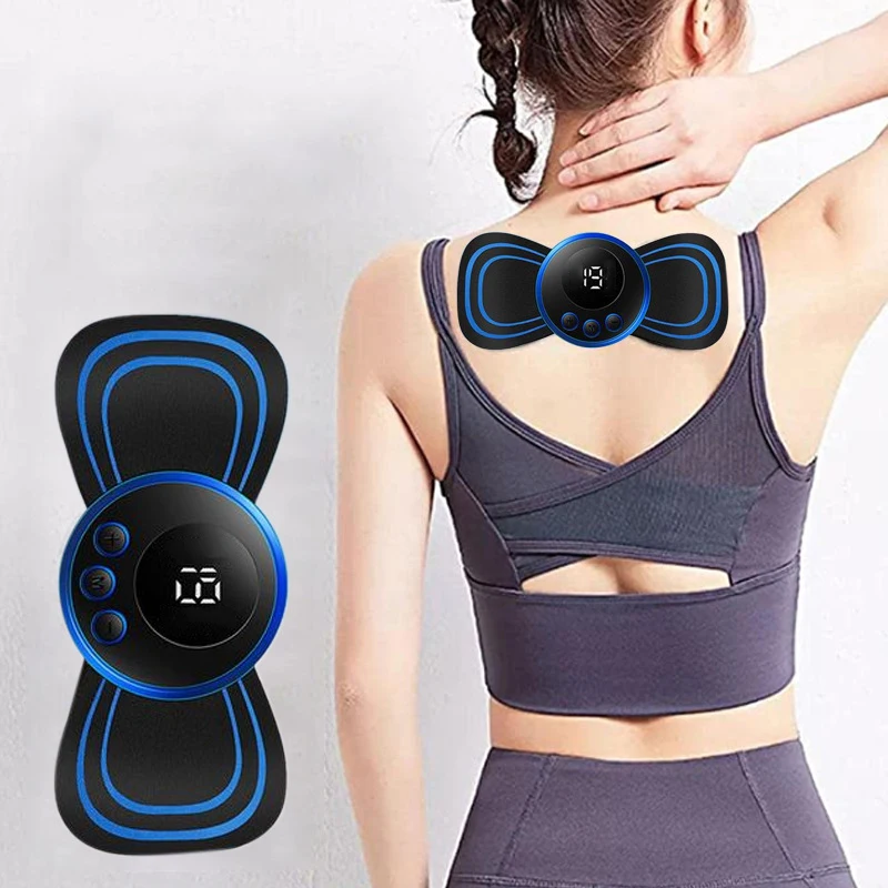 Mini Cervical Massager Electronic Pulse Back Massage Patch For Muscle Pain Relief Digital Display Adjustment