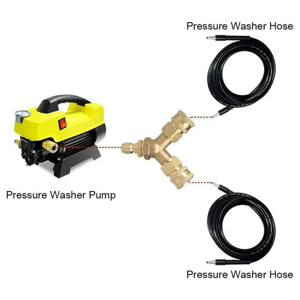 Brass 3/8 Inch Quick Connect Pressure Washer Tee Splitter Coupler 5000PSI Dual Hose Adapter For High Pressure Cleaning Machine