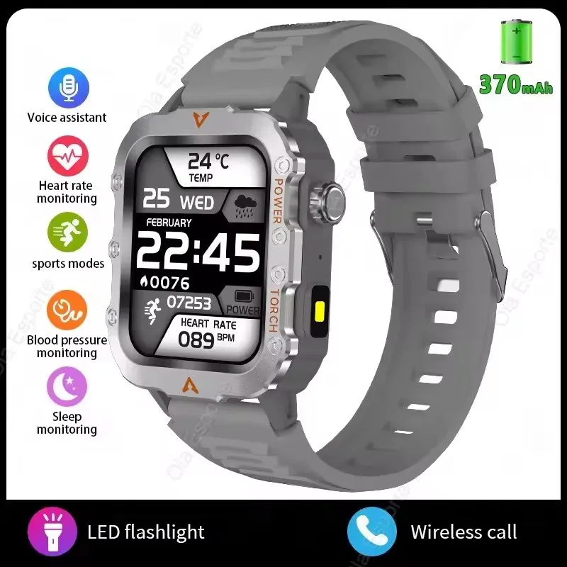 2026 Nieuwe Militaire Outdoor Smart Horloge Heren GPS Zaklamp Bluetooth Oproep 2.01 "AMOLED Scherm 3ATM Waterdichte Sport Smartwatch