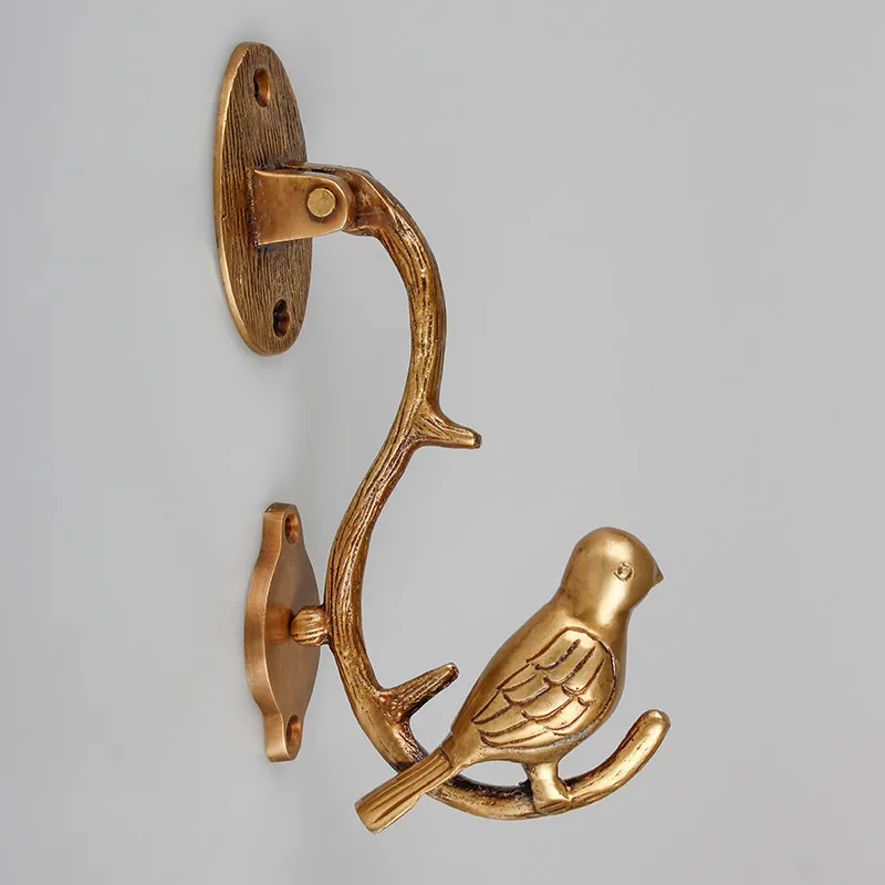 Brass Bird Shaped Wall Hooks Vintage Animal Coat Hangers Golden Home Decorative Organizers Drill-Mounted Retro Bathroom Hardware