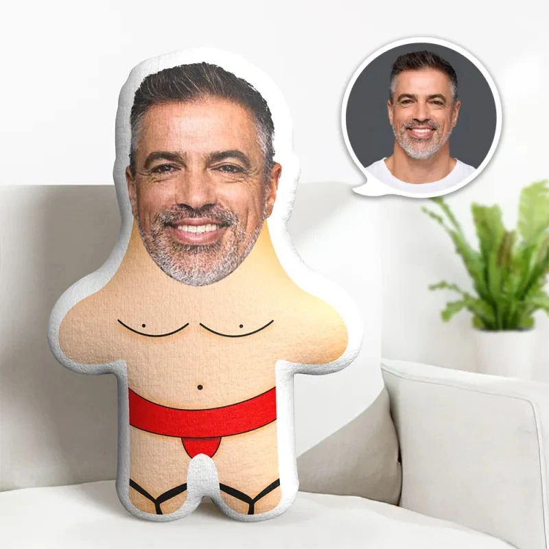 Customized photo plush pillow with personalized facial and body design, soft PP fabric with zipper closure