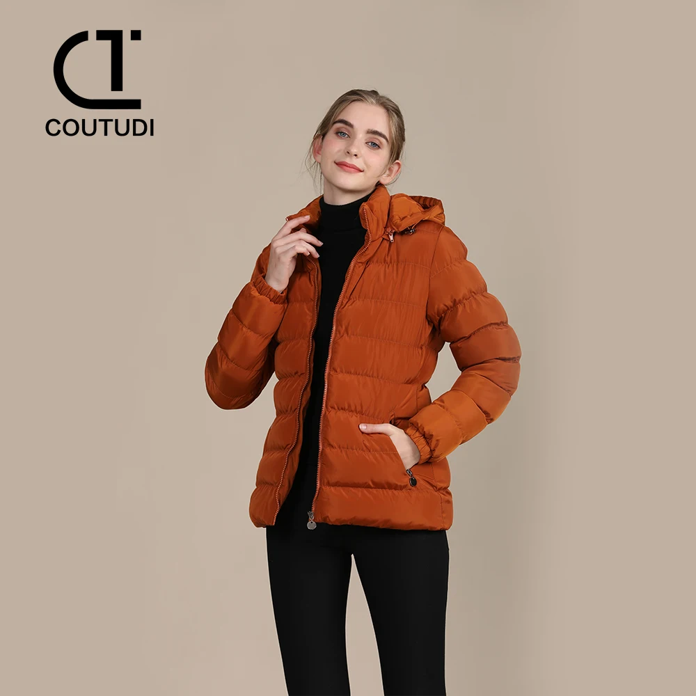 

COUTUDI-Lightweight Cotton Padded Down Jacket for Women, Hooded Puffer Coat, Female Outwear, Casual Parkas, Winter Clothing