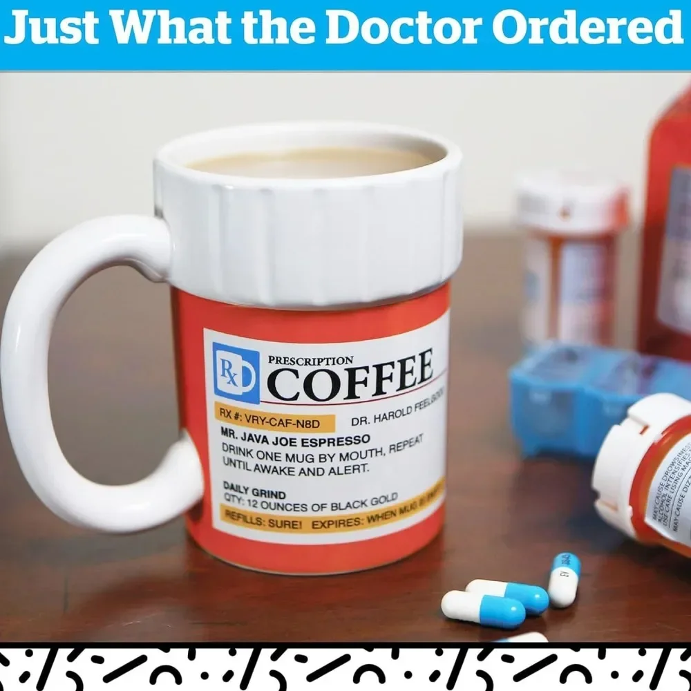 The Prescription Coffee Mug –milk Cup Hilarious 12 Oz Ceramic Coffee Cup in The Shape of A Pill Bottle – Perfect Home or Office