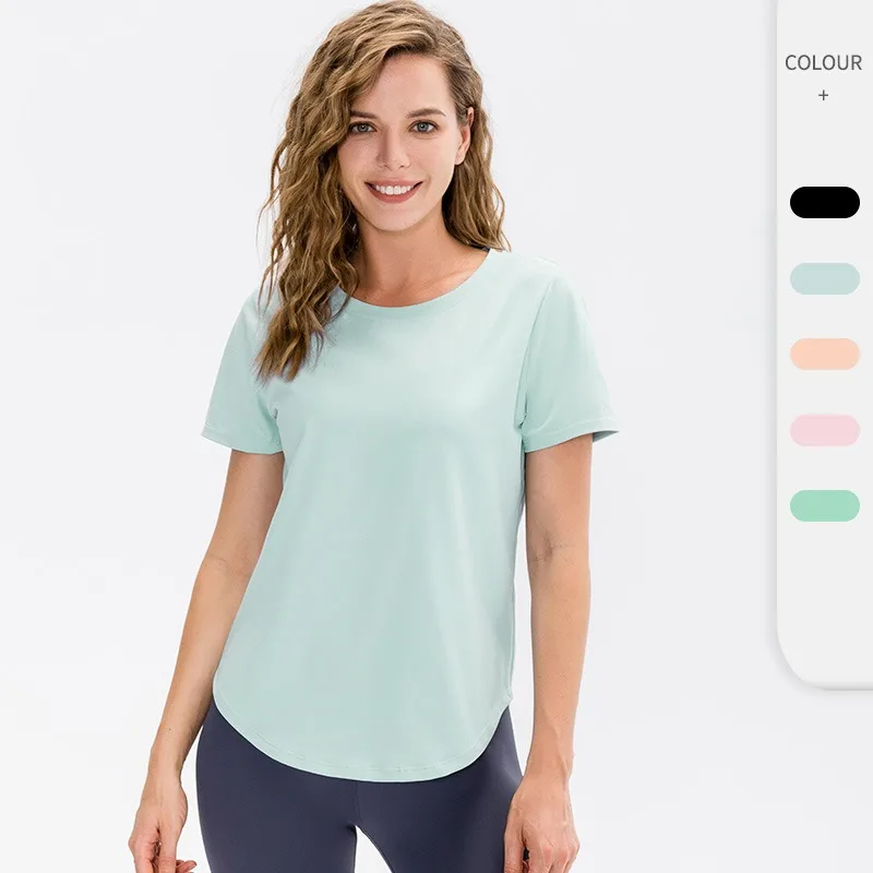 

Women Loose Yoga Short Sleeve Breathable Quick Dry Sports Tee Elastic Casual Running Workout Tops