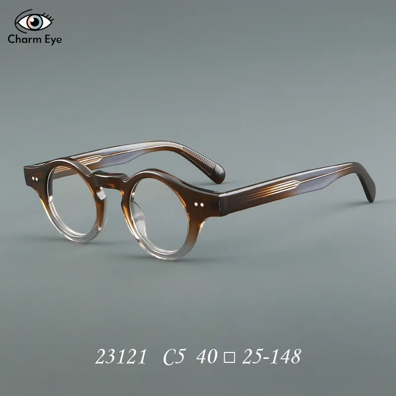 

Retro Round Acetate Eyeglass Frame 23121 Men Myopia Reading Glasses Women Optics Support Customizable Prescription Lenses