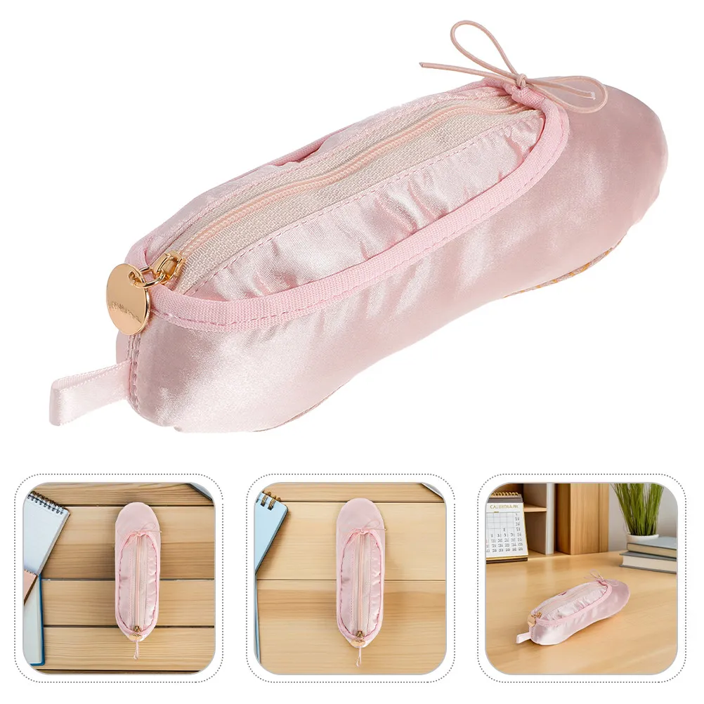 2pcs-ballet-dance-shoe-makeup-pouch-satin-finish-ballet-slipper-pencil-bag-portable-dance-shoe-organizer-for-girls-stationery