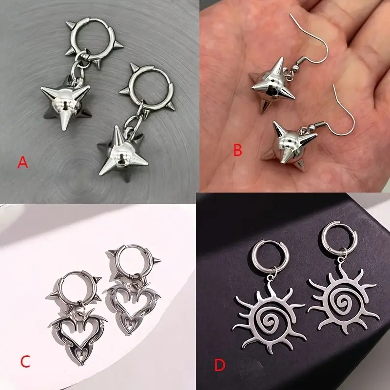 Gothic Y2K Spike Ball Drop Earrings, Grunge Aesthetic Morning Star Rivet Hoop Earrings for Women Men, Punk Rock Jewelry