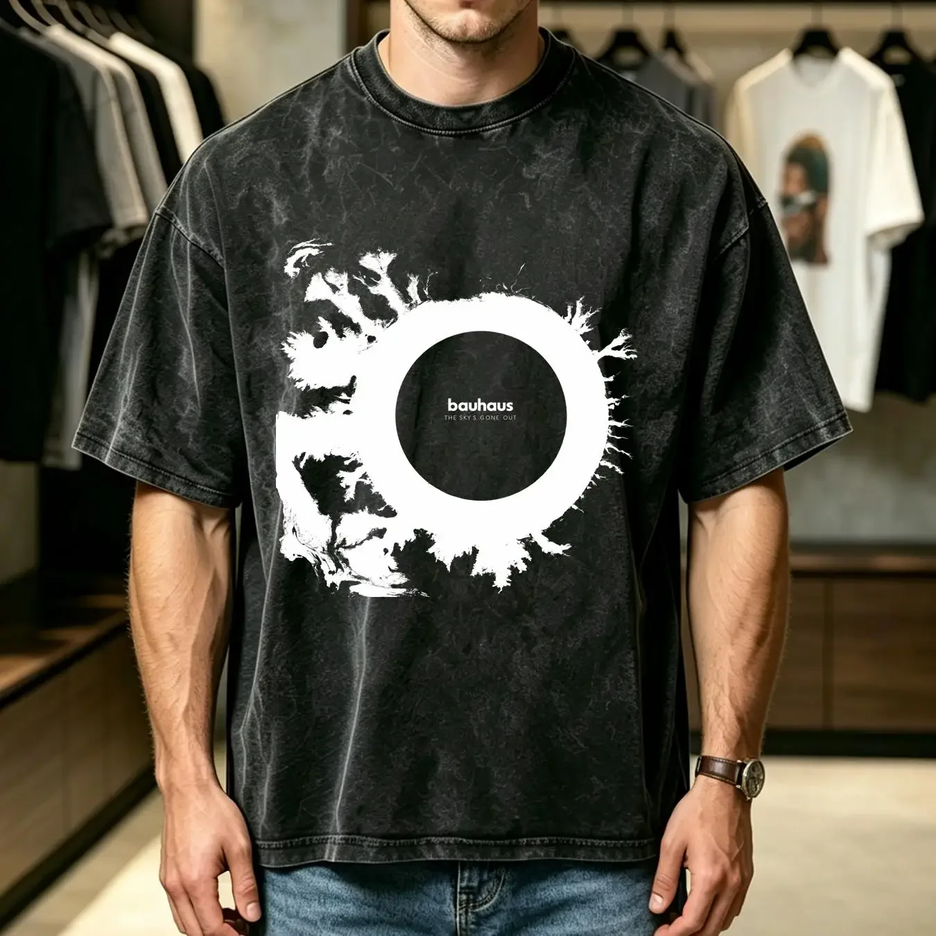 washed T Shirt Bauhaus The Skys Gone Out Grey OFFICIAL vintage Washed Versatile Stretched Top For Everyday Wear Slightly homme