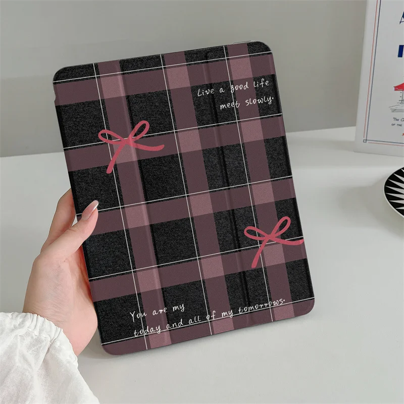 Pen Holder Table Case For Apple iPad Pro 2024 11 inch Air 5/4 10.9 iPad 10th 10.2 Air 3 10.5 inch mini 6/5/4 Cover Plaid Cases