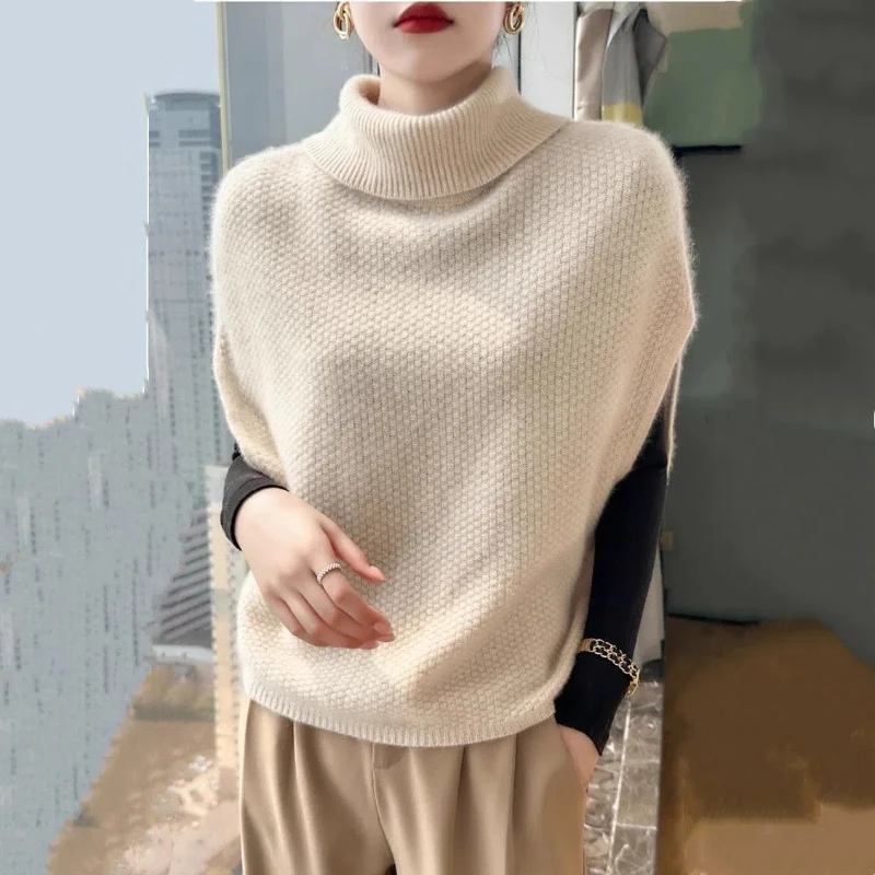 Middle Aged Mother Wearing Knitted Vest for Autumn and Winter Loose Sleeveless Sweater Jacket Batsleeved Upper Garment