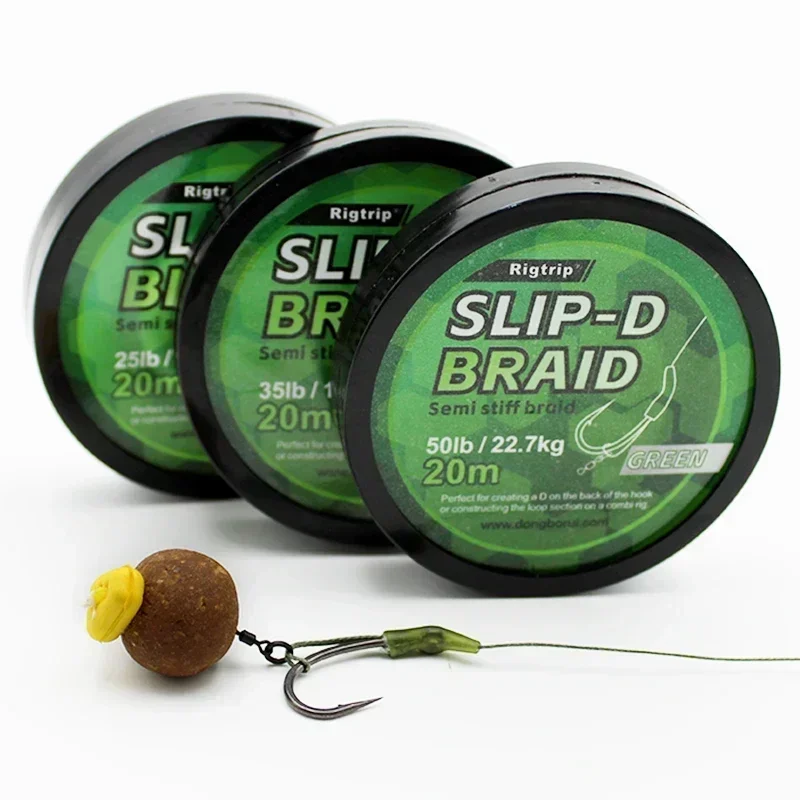 20m 25/35/50lb Carp Fishing Slip-D Braid Line Green Semi Stiff For Carp Rig Chod  Helicopter Rig Carp Coarse Fishing Line