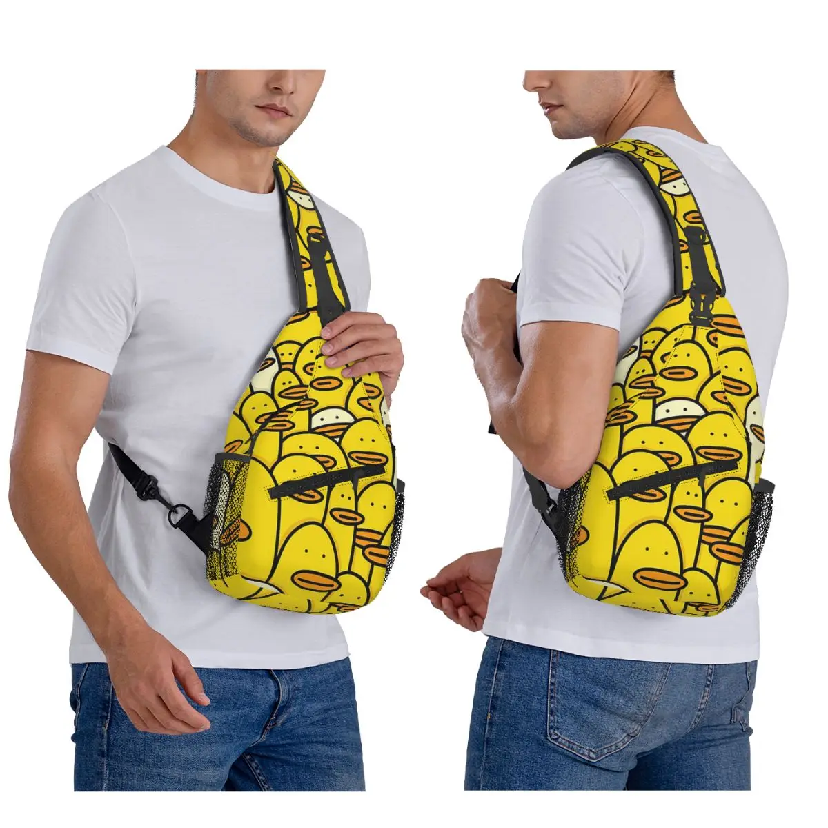 Cartoon Yellow Rubber Duck Pattern Chest Bag Men Sling Crossbody Backpack Chest Bag Traveling Hiking Daypack Shoulder Bag