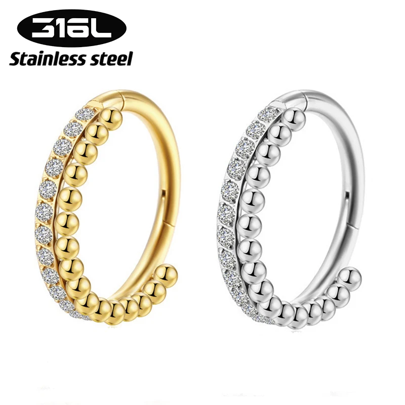 

1PC Stainless Steel Piercing Nose Ring Hinged Bead Hoop CZ Helix Conch Piercing Cartilage Earring Clicker Body Jewelry Wholesale