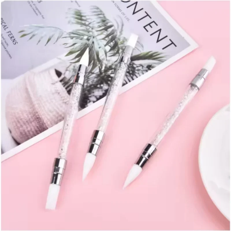 2pcs Double Head Silicone Nail Art Pen Carving Flower Sculpting Adjustable Glue Stick Embossing Brush Professional Manicure