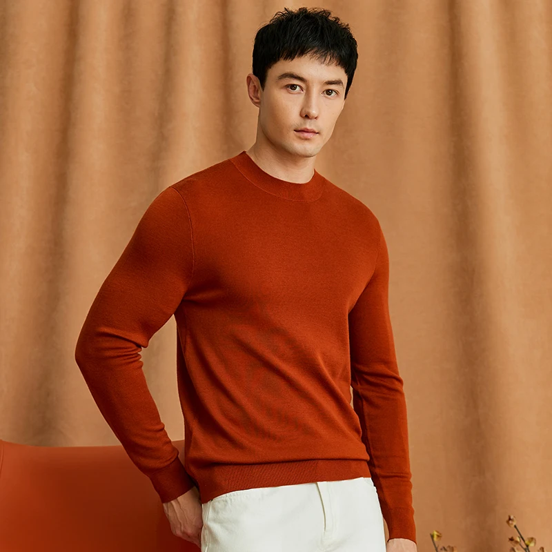

100% Worsted Wool Men's Knitwear 2025 Autumn & Winter Classic Solid Sweater Long Sleeve Male Pure Sheep Wool Jumpers Pullovers
