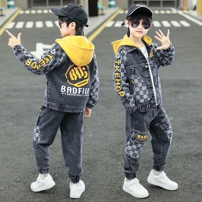 

Boys Suit Coat+Pants Cotton 2Pcs/Sets 2023 Vintage Spring Autumn Sports Sets Tracksuit Children Clothing