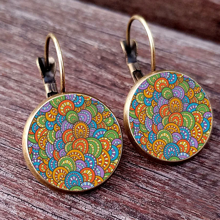 2024 Thread Pattern Earrings Japanese Traditional Pattern Glass Cabochon Earrings Favorite Pattern Earrings Girl Jewelry Gift