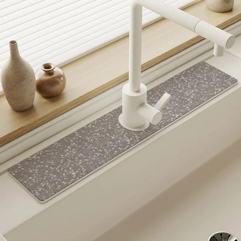 VIKAMA Terrazzo Spotted Faucet Absorbent Pad, Quick Drying Sink Protection Pad, Bathroom Home Decoration