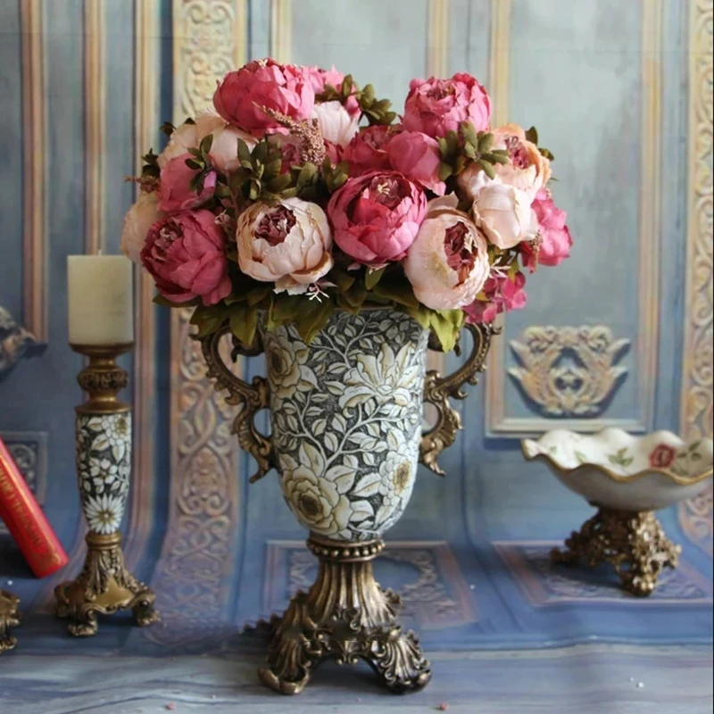 

Vintage Artificial Peony Silk Flower Bouquet Wedding Bridal Home Decor Floral Table Centerpiece