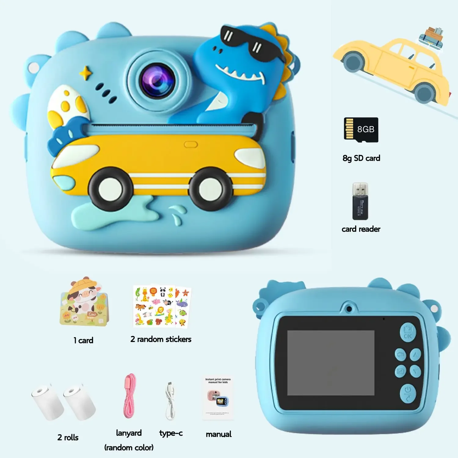 Blue Cute Kids Colorful Instant Print Small Camera Set with SD Card Boy Girl Gift Small Video Printing Camera with Photo Paper