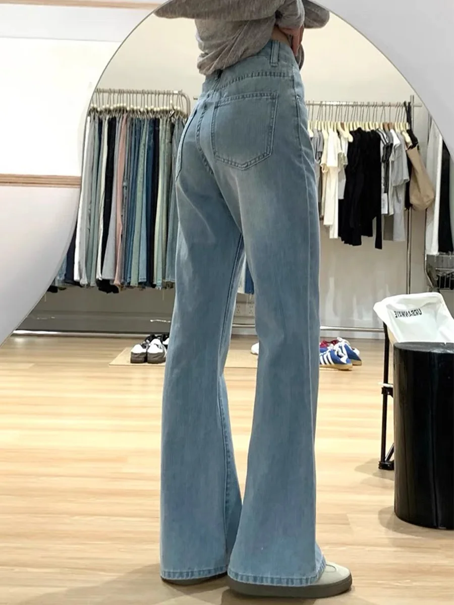 

Джинсы-колокольчики с высокой талией, женские весенне-осенние утягивающие прямые хлопковые эластичные джинсовые брюки Bootcut для груши, аппликация...