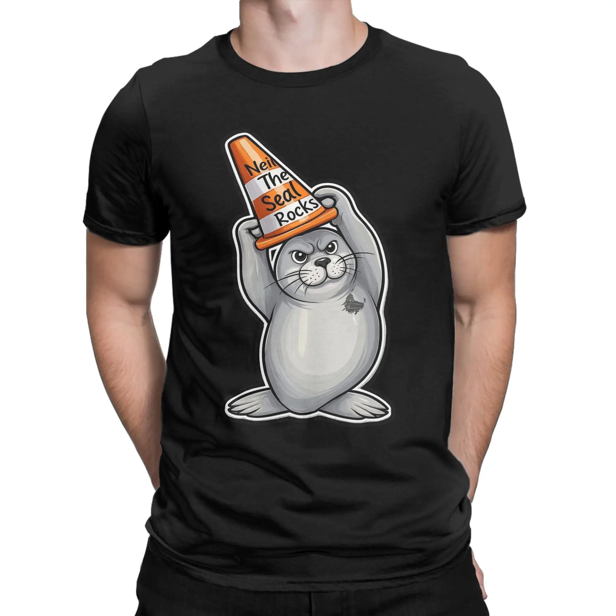 Neil The Seal Rocks Tassie Men's T Shirt  Novelty Tee Shirt Short Sleeve Round Collar T-Shirt Cotton Plus Size Clothes
